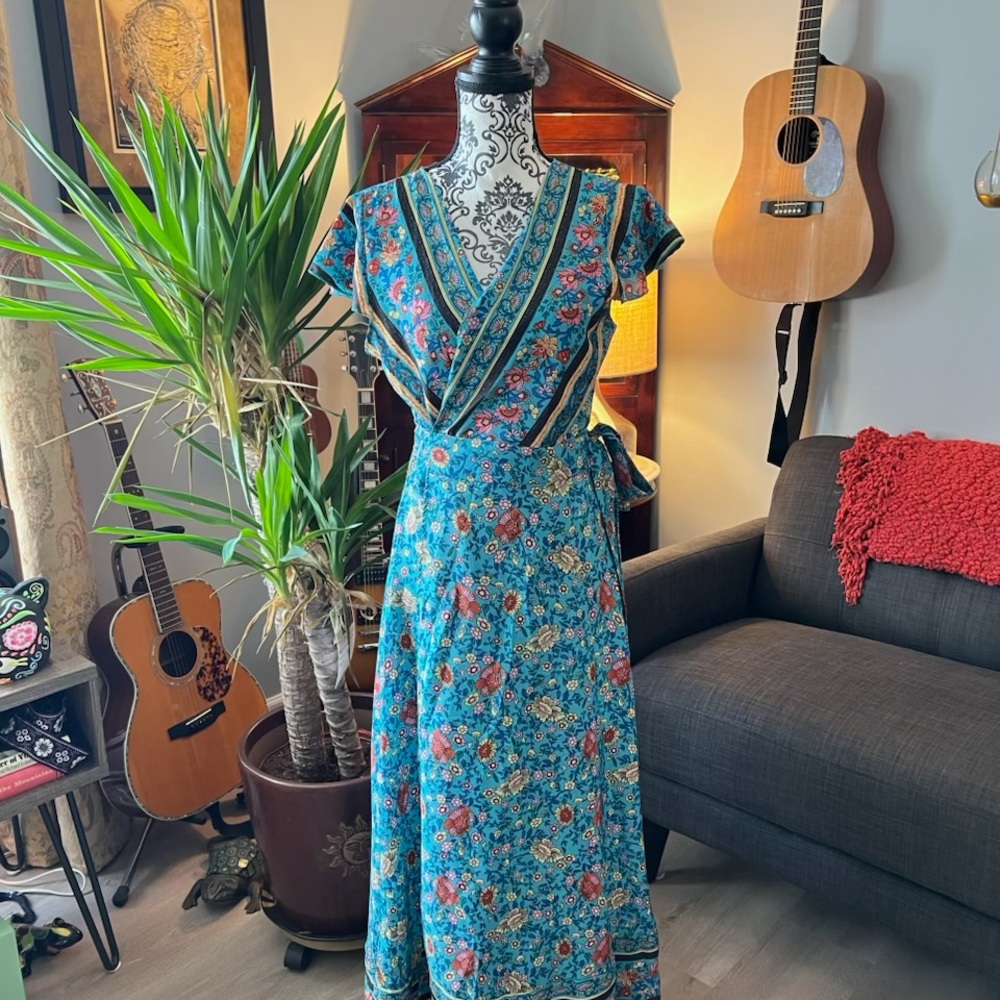 Floral Wrap Dress in Blue and Red